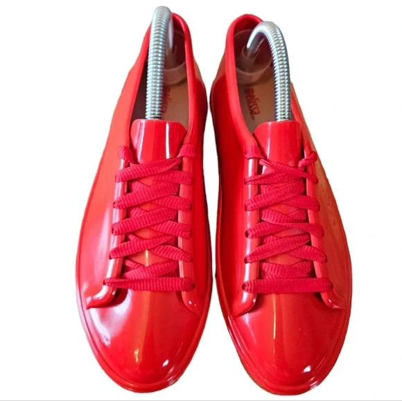 Melissa Women's Jelly PVC Lace  up Low Top Red Sneakers Shoes Size 8. - Picture 7 of 16